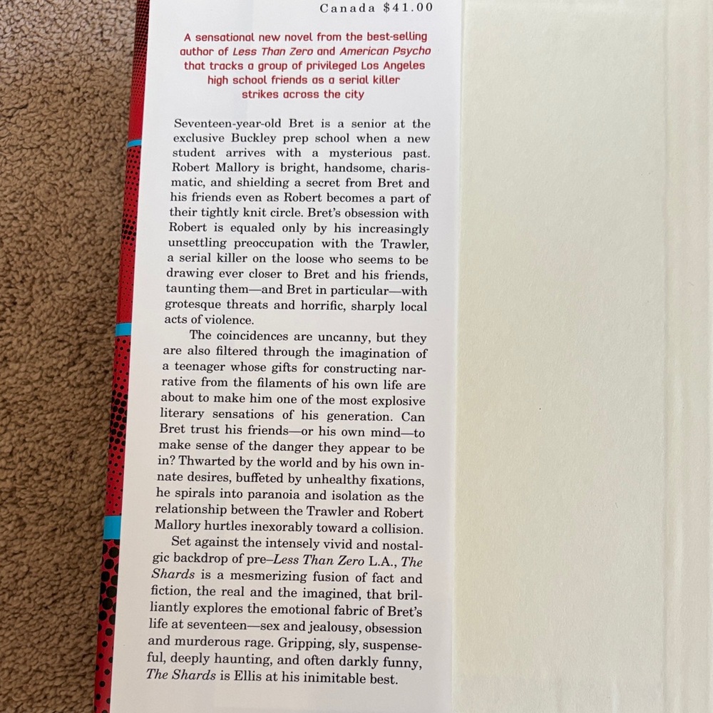 Bret Easton Ellis "The Shards" Hardcover - Picture 2 of 5
